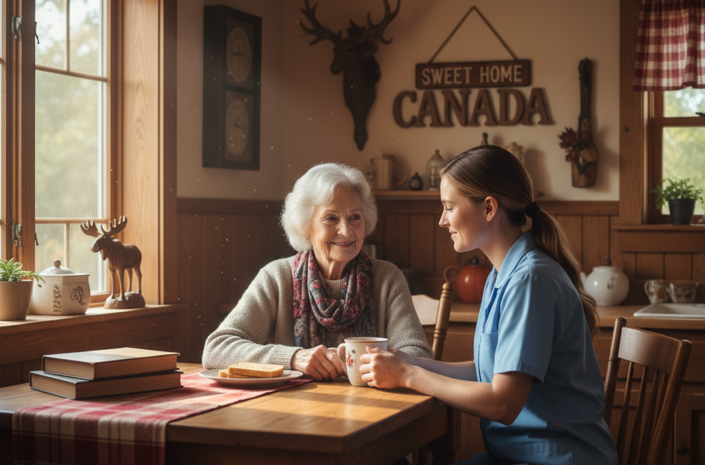 Senior receiving aged care support at home in Canada