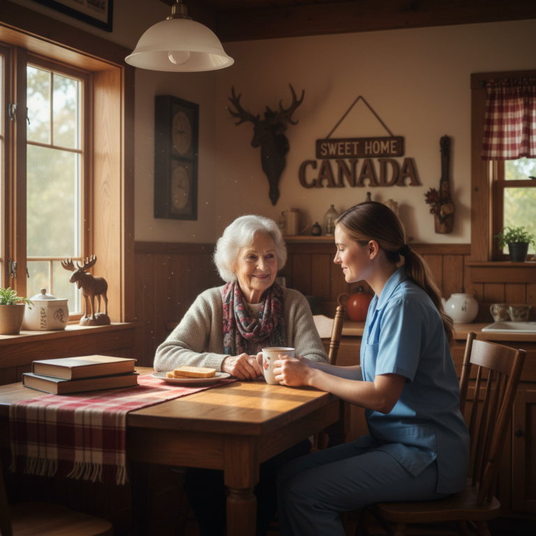 Senior receiving aged care support at home in Canada