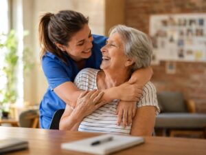 Home caregiver supporting an elderly person in Quebec - aging in place cost guide